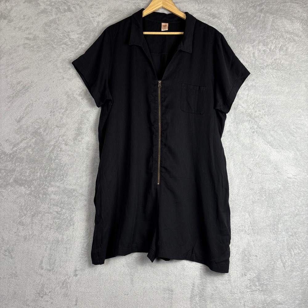 Smash + Tess Women Black Tencel Half Zip Short Sleeve Romper XXL Comfy Lounge